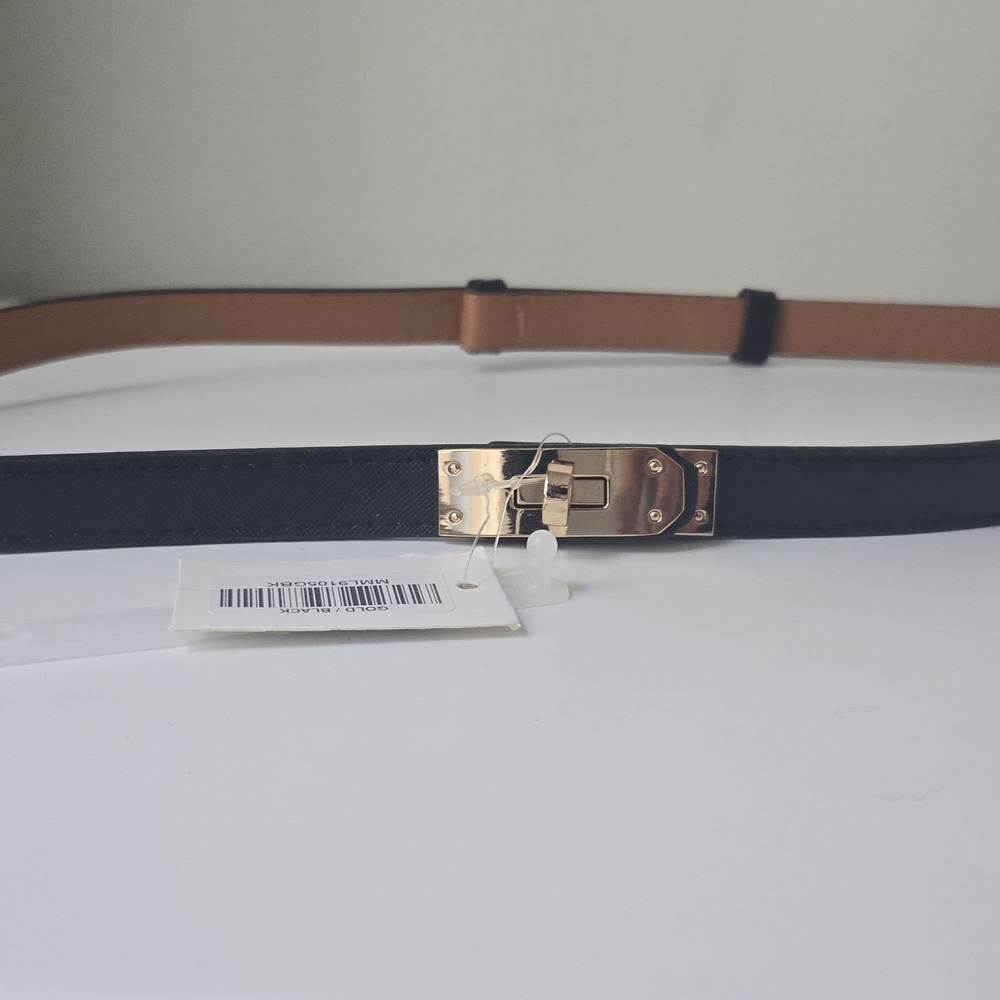 Black and Tan Belt with Gold Buckle